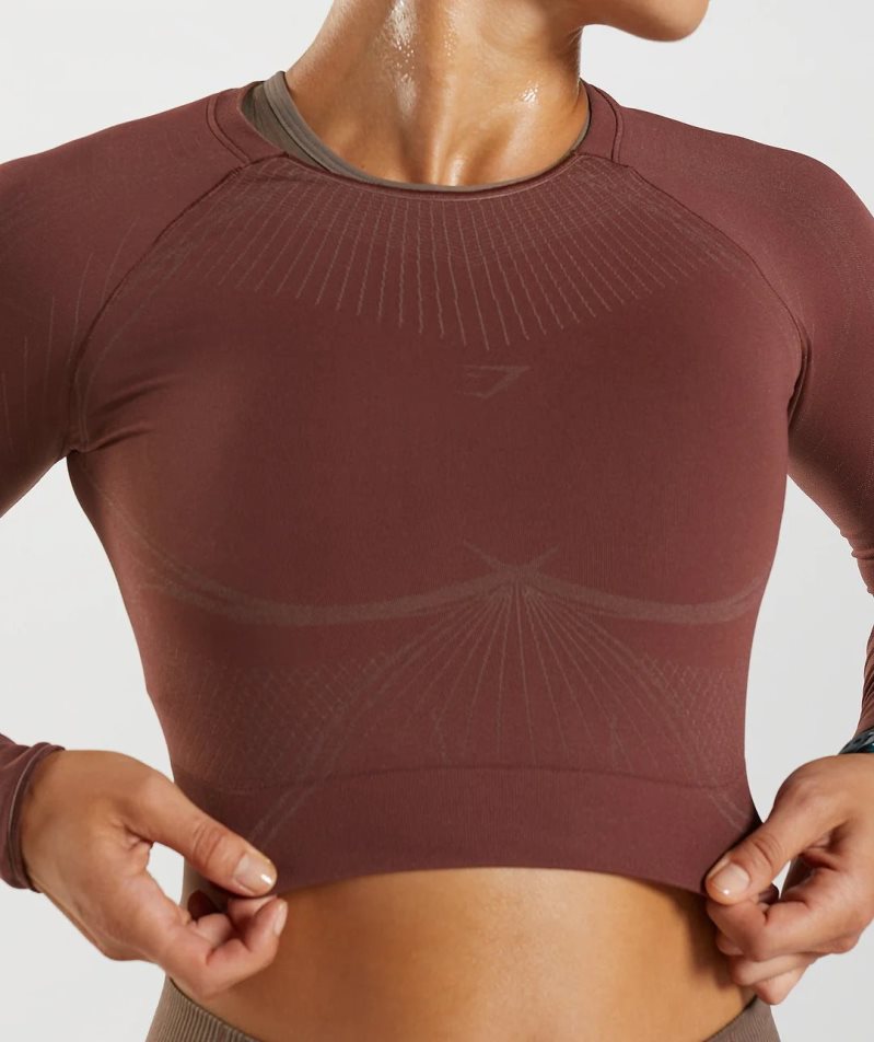 Women's Gymshark Apex Seamless Cropped Tops Dark Brown | CA AND085